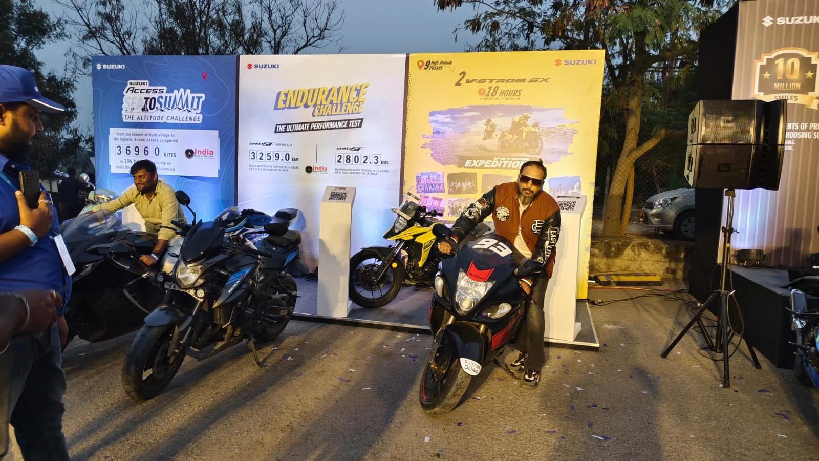 Premium Suzuki motorcycles displayed at a branded event managed by Genx9 Events